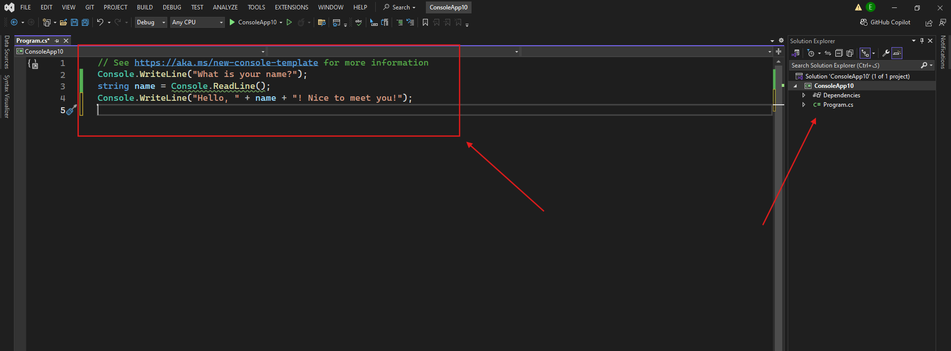 csharp syntax example code in visual studio